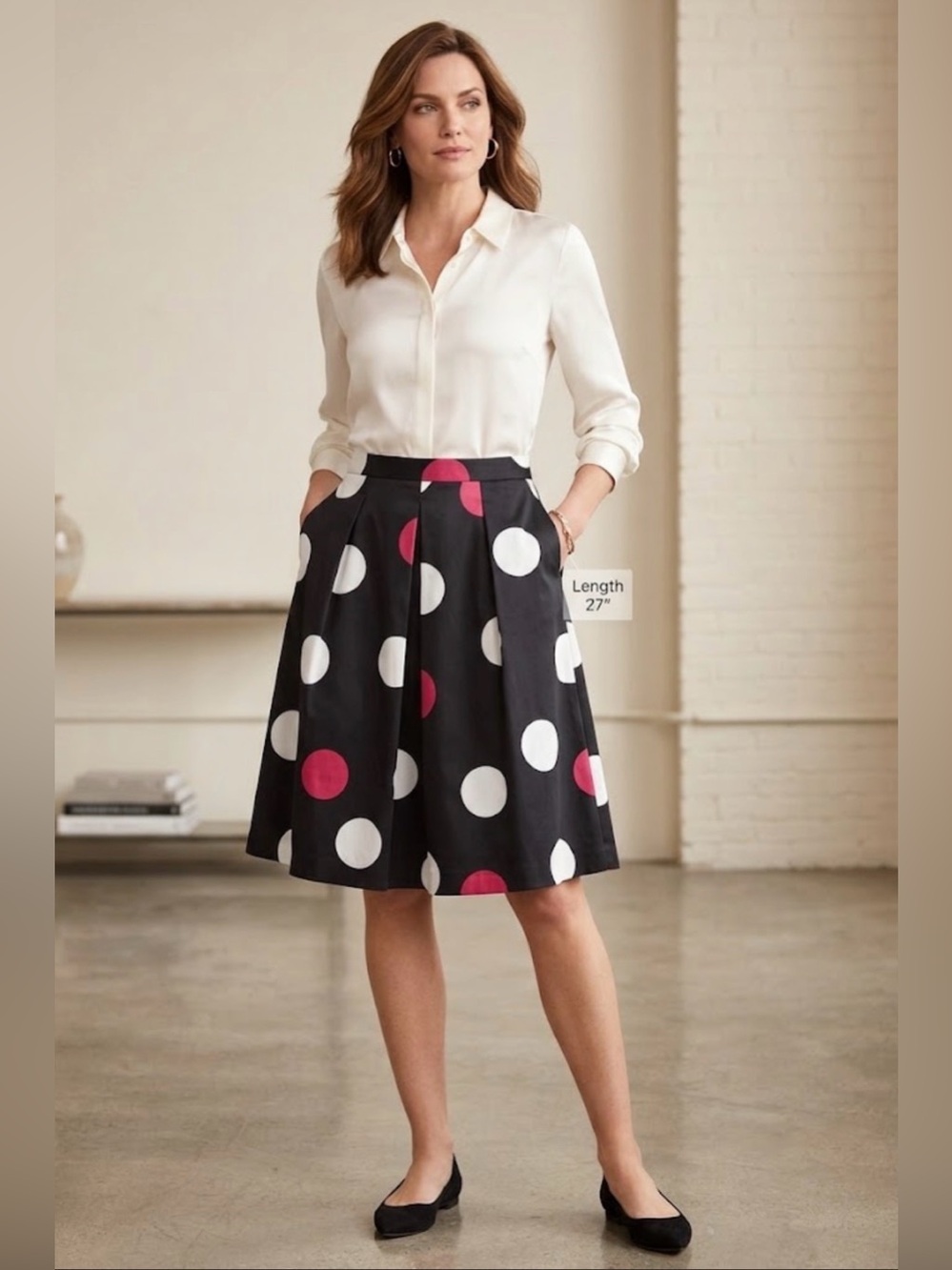 NWT Talbots Polka Dots Pleated Skirt Office Casual Street Career , size 8
